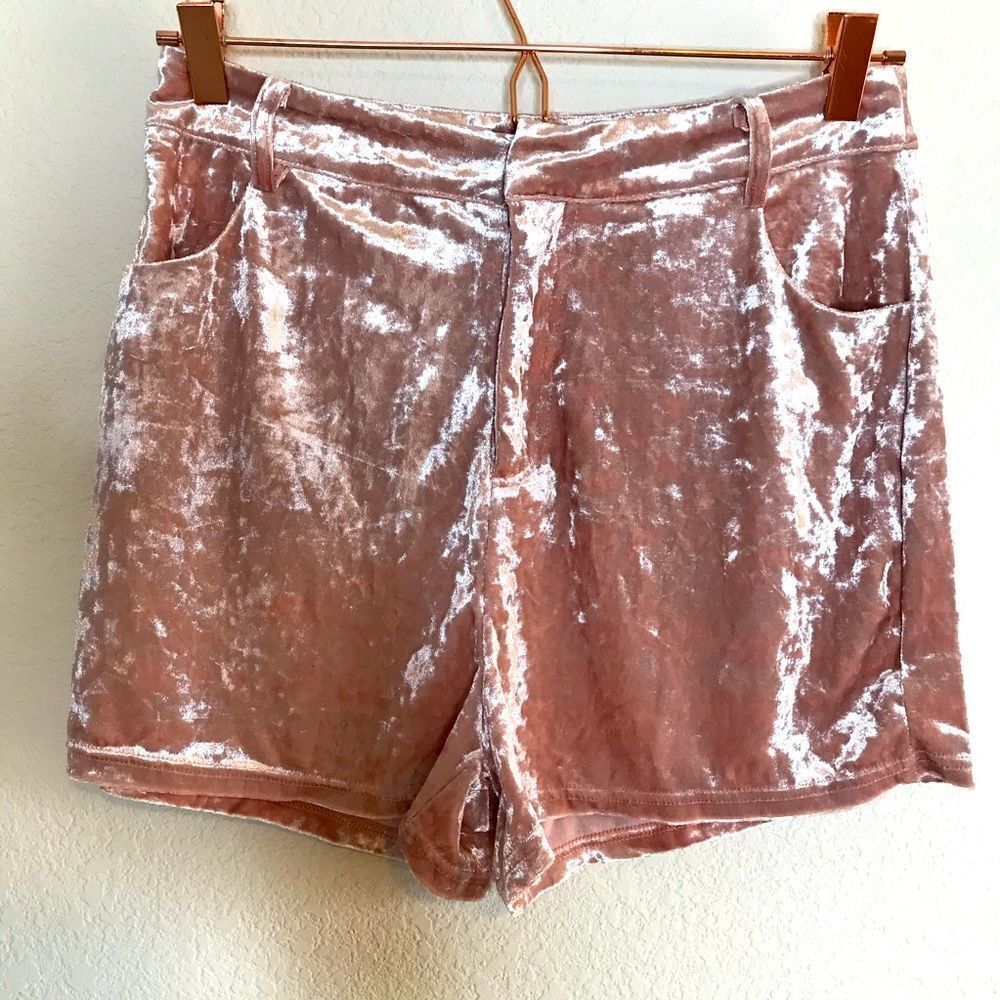 NWT crushed velvet pink high waist shorts‎